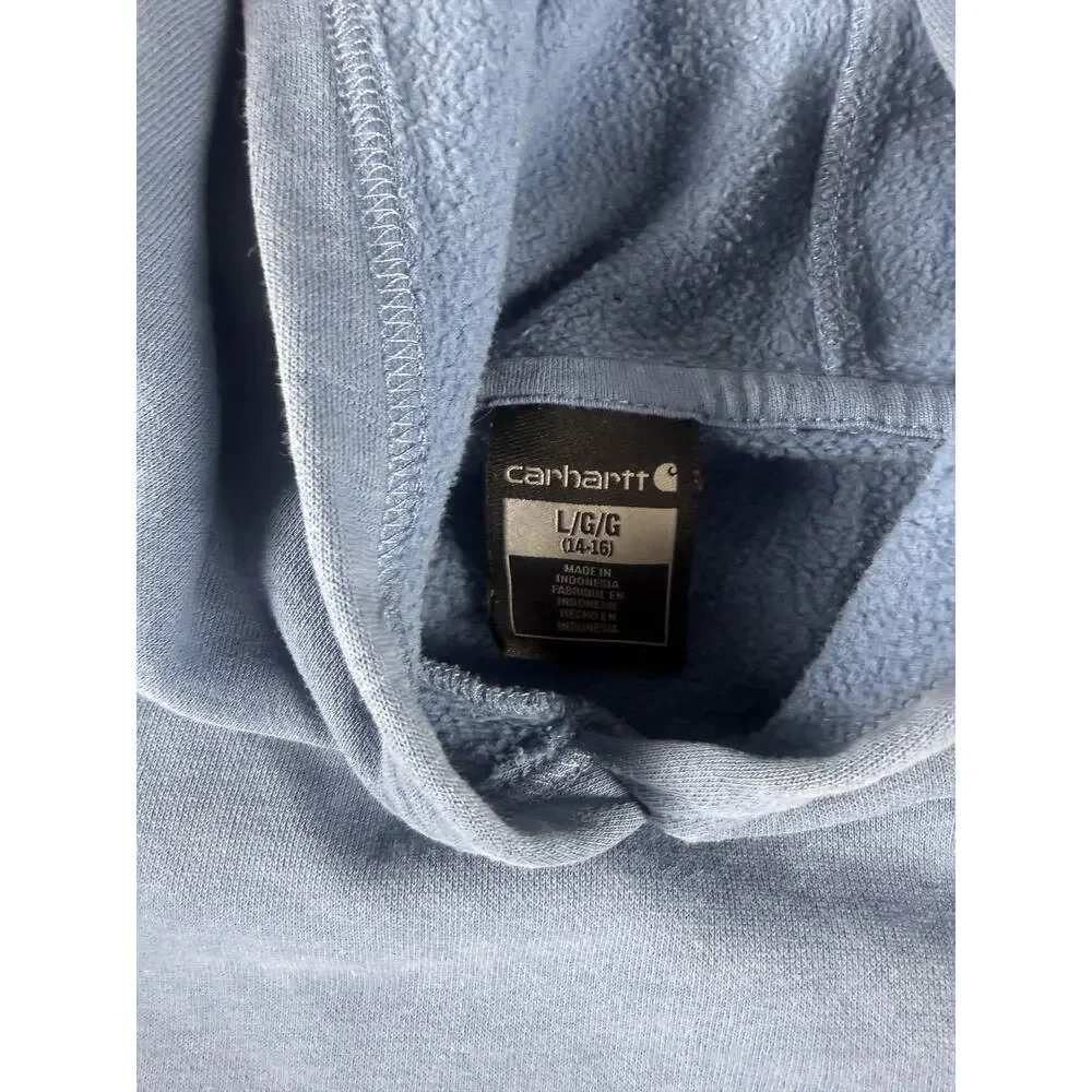 Carhartt Hoodie Youth 14-16 Blue Fleece Lined Logo Sweatshirt Sports Streetwear